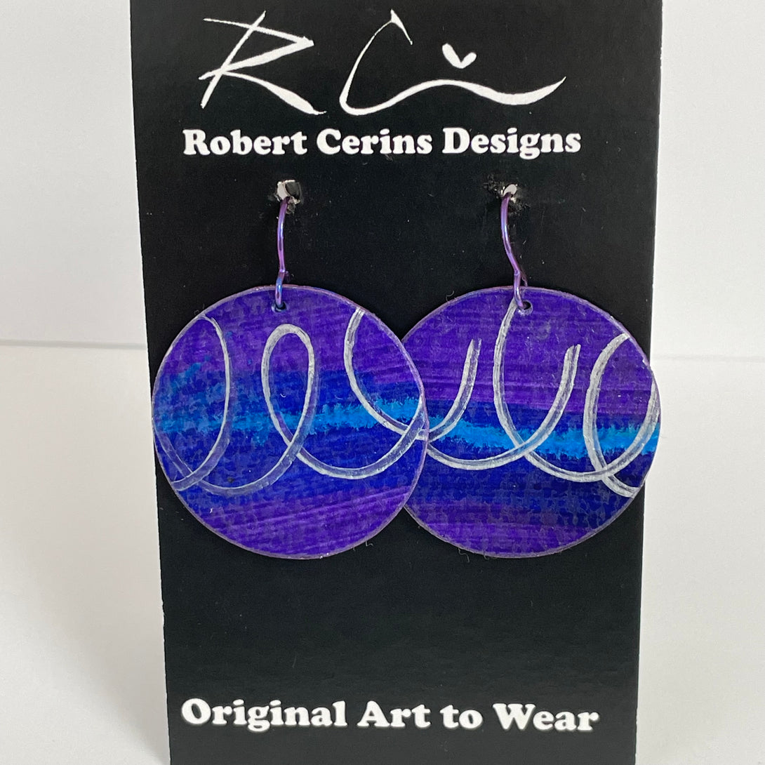 Robert Cerins - Earrings - Purple with silver and blue - Large circle - Robert Cerins - McMillan Arts Centre Gallery, Gift Shop and Box Office - Vancouver Island Art Gallery