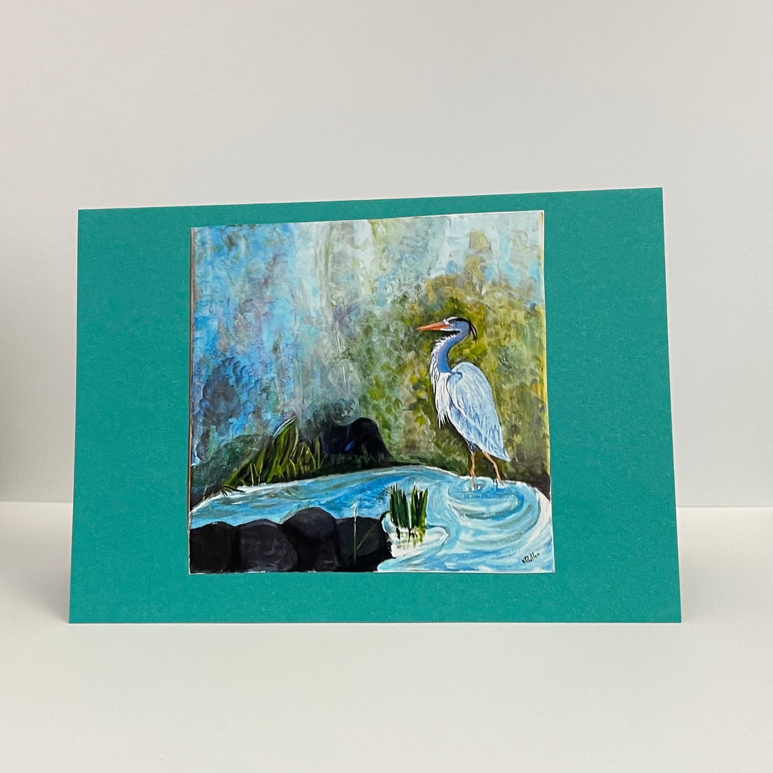 Nancy Butler - Card - Heron, copy of acrylic painting by Nancy Butler - McMillan Arts Centre - Vancouver Island Art Gallery