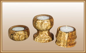 Ron Acton - Wood - Votive candle holder set carved from spalted Maple by Ron Acton - McMillan Arts Centre - Vancouver Island Art Gallery