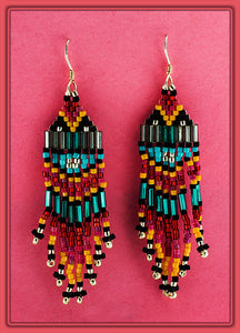 Bruce Thurston - Earrings Beaded Design red, pink, orange, turquoise, silver - Bruce Thurston - McMillan Arts Centre Gallery, Gift Shop and Box Office - Vancouver Island Art Gallery