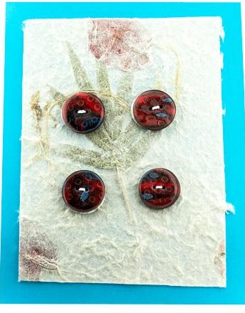 Lynn Orriss - Polymer Clay Button Set of 4 - red and blue - Lynn Orriss - McMillan Arts Centre Gallery, Gift Shop and Box Office - Vancouver Island Art Gallery