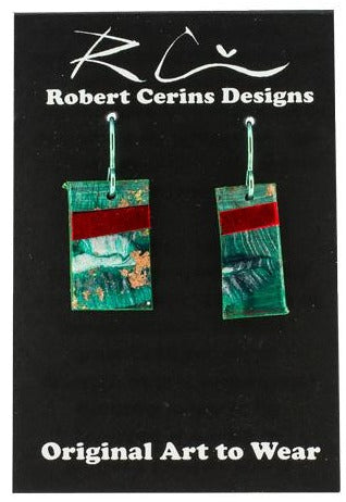Robert Cerins - Earrings - Green/Silver with red band by Robert Cerins - McMillan Arts Centre - Vancouver Island Art Gallery