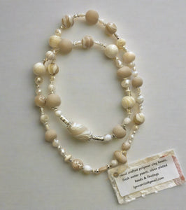 Lynn Orriss - Necklace -  Beige polymer beads and pearls by Lynn Orriss - McMillan Arts Centre - Vancouver Island Art Gallery