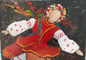 Fay St. Marie - Painting - "Ukranian Dancer #2"  collage & acrylic  5" x 7"