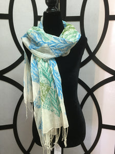 Margie Davidson - Scarf - Organic cotton, cedar print in green and blue by Margie Davidson - McMillan Arts Centre - Vancouver Island Art Gallery