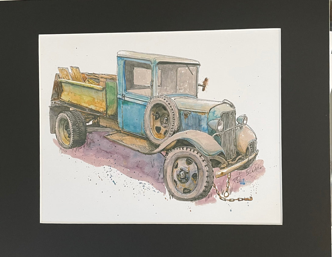 Bruce Suelzle - Print - Antique Blue Truck, ready to frame by Bruce Suelzle - McMillan Arts Centre - Vancouver Island Art Gallery