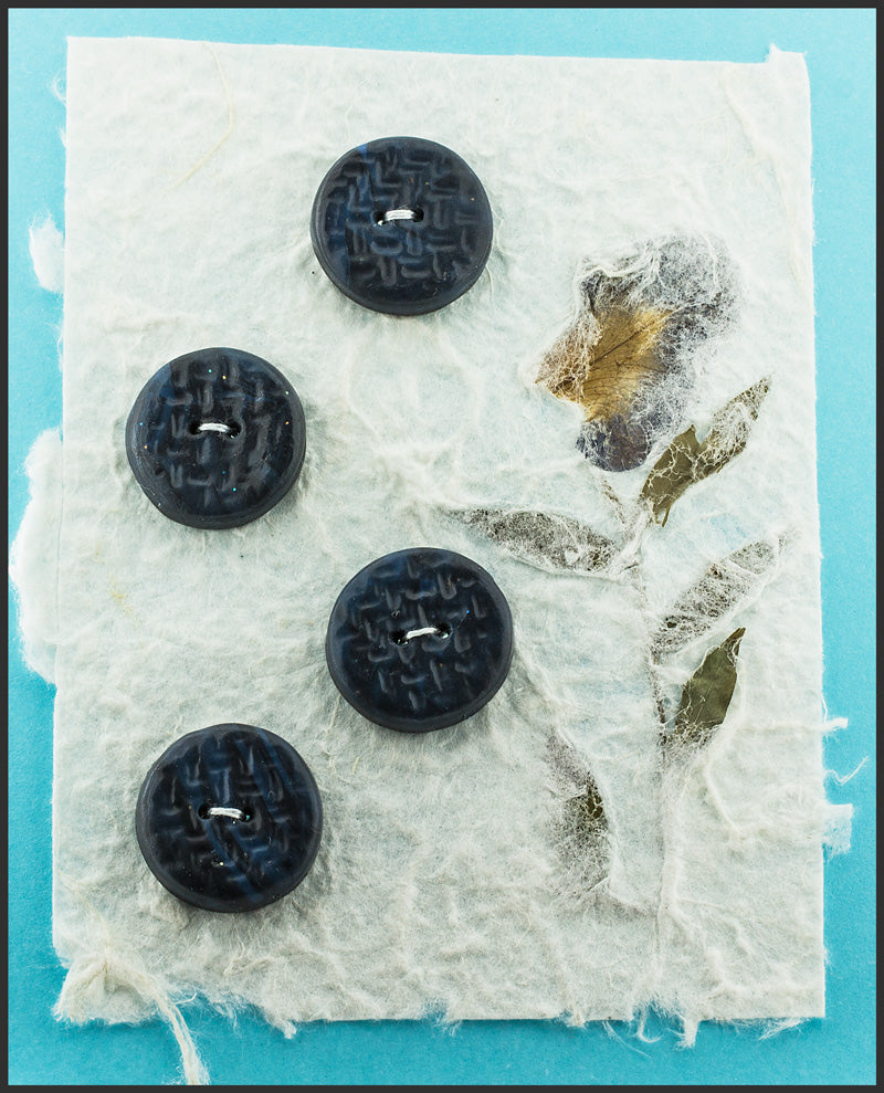 Lynn Orriss - Polymer Clay Button Set of 4 - navy with imprinted design by Lynn Orriss - McMillan Arts Centre - Vancouver Island Art Gallery