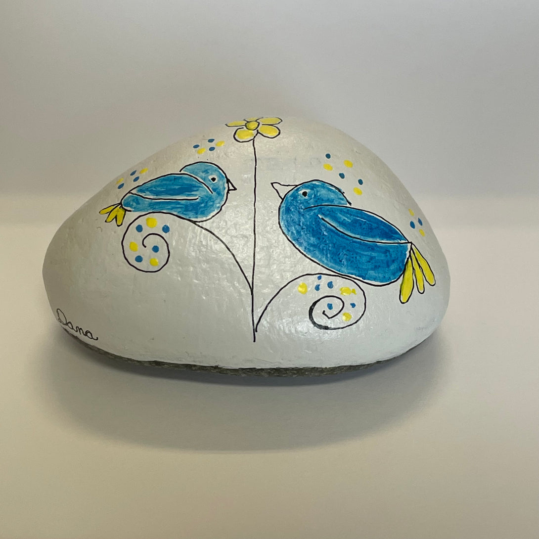 Dana Wagner - Rock Art - Large, two blue birds by Dana Wagner - McMillan Arts Centre - Vancouver Island Art Gallery