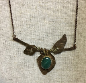 Shambles Jewelry Design - Necklace - Copper leaves inset with jade by Shambles Jewelry Design - McMillan Arts Centre - Vancouver Island Art Gallery