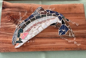 Deidre L. Michael - Mosaic - Salmon- glass tiles, ceramic shards, tempered glass by Deidre L. Michael - McMillan Arts Centre - Vancouver Island Art Gallery