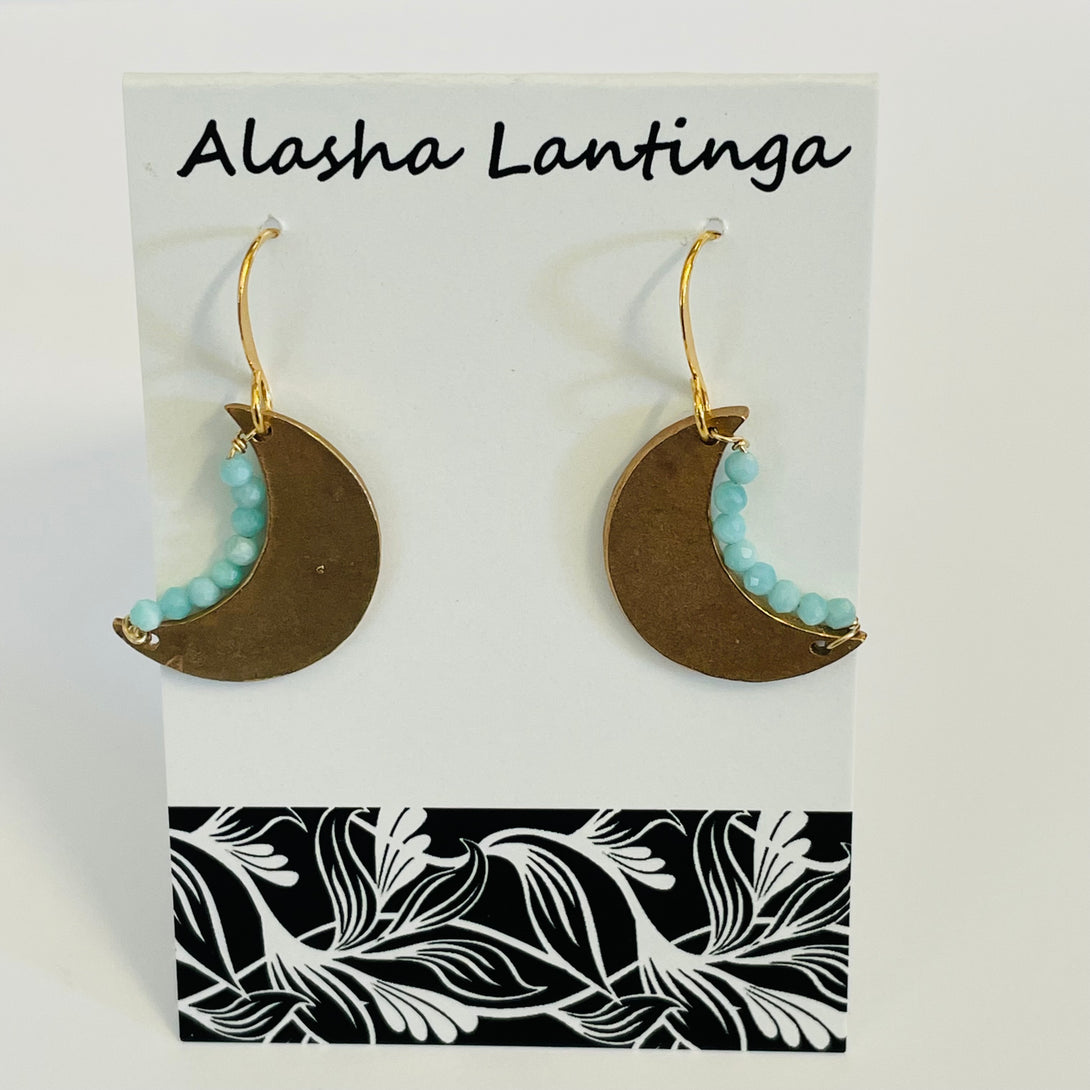Alasha Lantinga - Earrings -Large moon with Amazonite - Alasha Lantinga - McMillan Arts Centre Gallery, Gift Shop and Box Office - Vancouver Island Art Gallery