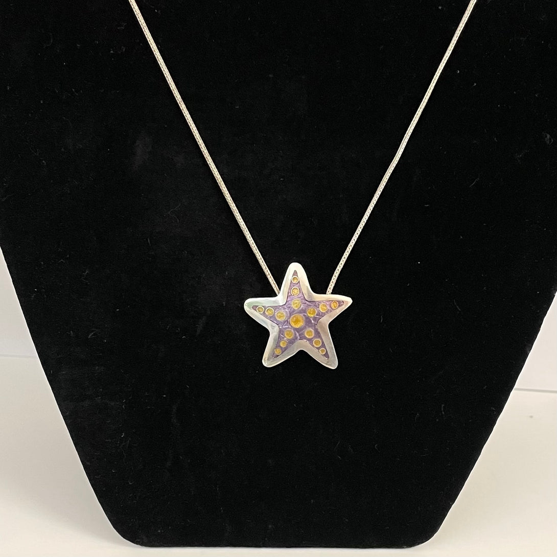 Gina Shear - Pendant -  Purple sea star on sterling silver chain by Gina Shear - McMillan Arts Centre - Vancouver Island Art Gallery