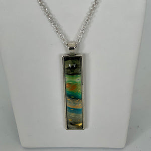 Linda Campbell - Pendant - Skinny rectangle on silver plated chain, 18"