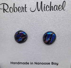 Robert Tutty - Earrings - Dichroic glass, blue, purple & black by Robert Tutty - McMillan Arts Centre - Vancouver Island Art Gallery
