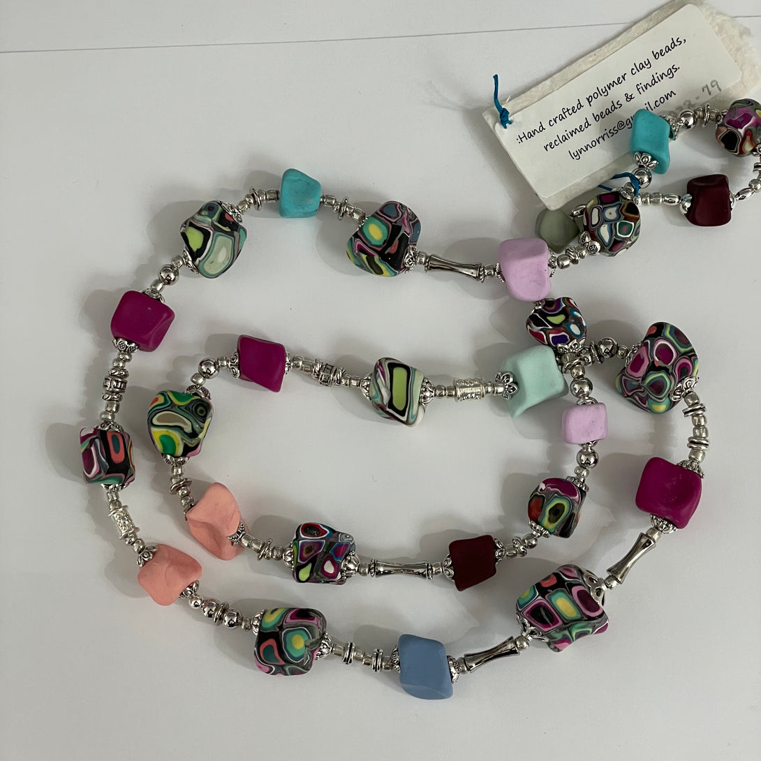 Lynn Orriss - Necklace - Multi and plain coloured cubes in polymer clay by Lynn Orriss - McMillan Arts Centre - Vancouver Island Art Gallery