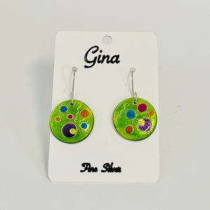 Gina Shear - Earrings - Large Circle, green with multi-coloured circles