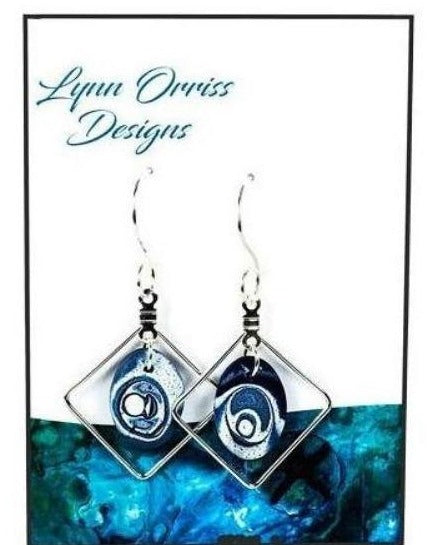 Lynn Orriss - Earrings - oval, blue in silver square by Lynn Orriss - McMillan Arts Centre - Vancouver Island Art Gallery