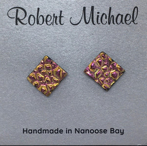 Robert Tutty - Earrings - Dichroic glass, copper & pink by Robert Tutty - McMillan Arts Centre - Vancouver Island Art Gallery