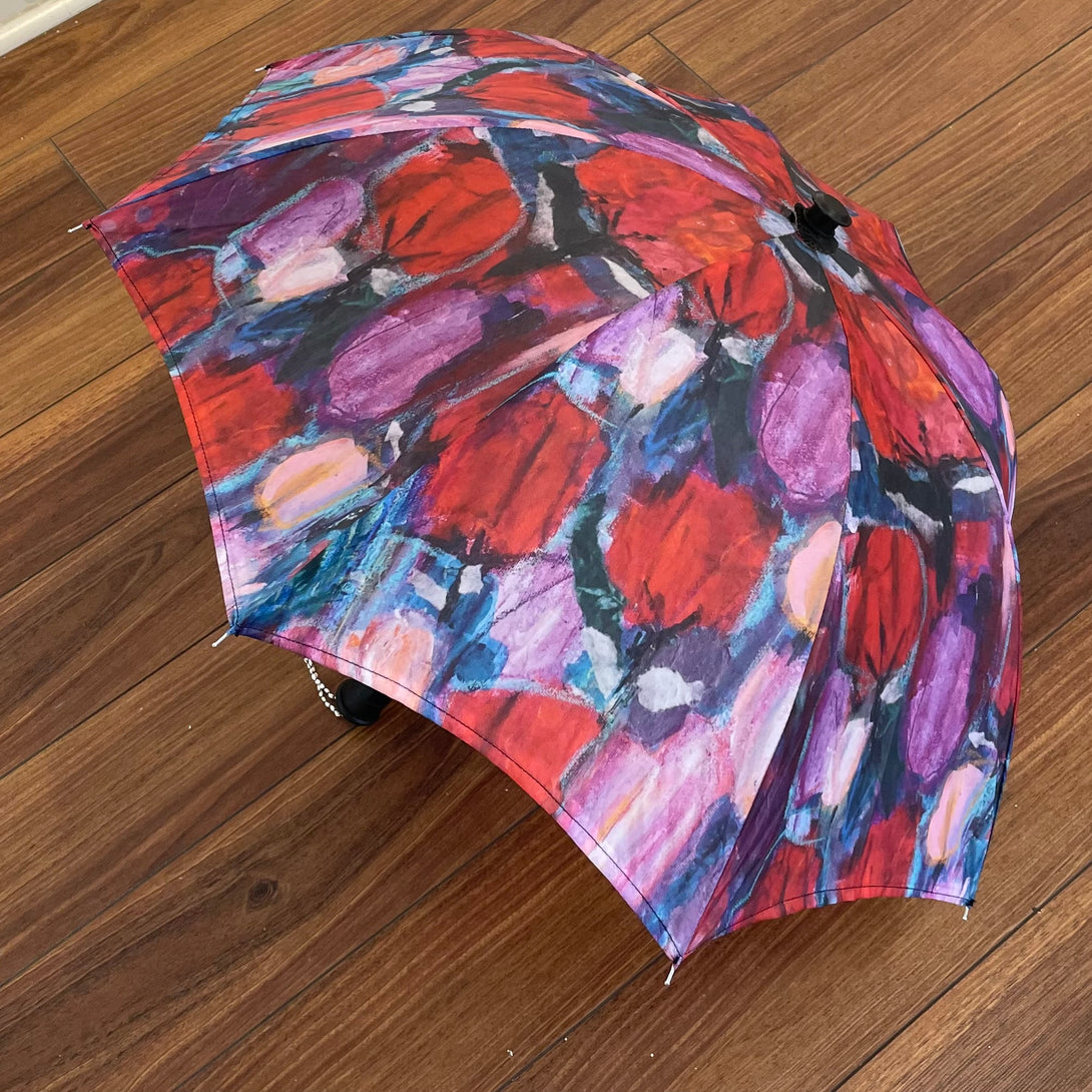 Linda Greig - Umbrella - red, pink, blue - SMALL by Linda Greig - McMillan Arts Centre - Vancouver Island Art Gallery
