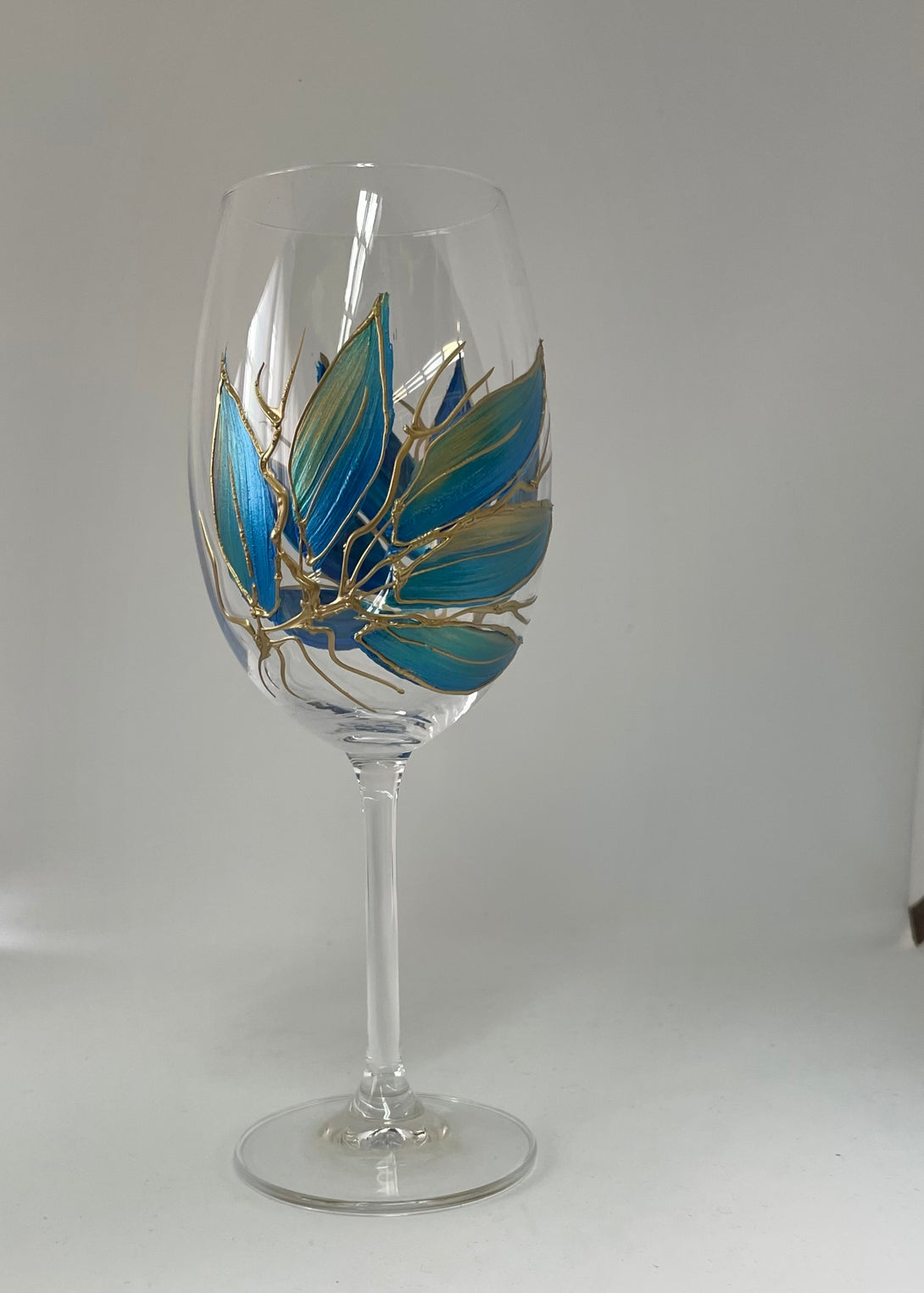 Lori Schiersmann - Wine Glass  - blue/teal/gold by Lori Schiersmann - McMillan Arts Centre - Vancouver Island Art Gallery
