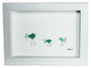 Dana Wagner - Sea Glass Art - Three little birds, aqua & green sea glass, framed