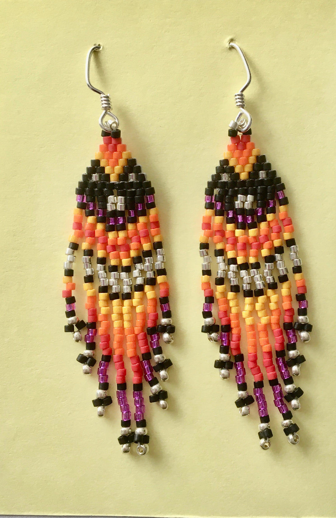 Bruce Thurston - Earrings - Beaded design, black, orange, red, purple, silver - Bruce Thurston - McMillan Arts Centre Gallery, Gift Shop and Box Office - Vancouver Island Art Gallery