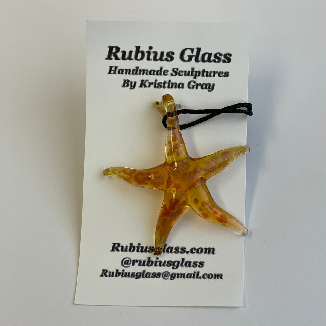 Rubius Glass - Pendant -Orange Sea Star with adjustable cord by Rubius Glass - McMillan Arts Centre - Vancouver Island Art Gallery