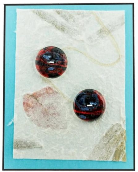 Lynn Orriss - Polymer Clay Button Set of 2 - blue and red by Lynn Orriss - McMillan Arts Centre - Vancouver Island Art Gallery