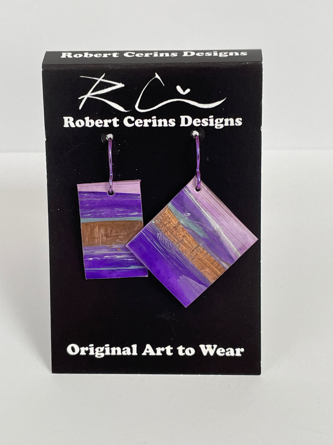 Robert Cerins - Earrings - Purple with gold - Rectangle & Square by Robert Cerins - McMillan Arts Centre - Vancouver Island Art Gallery