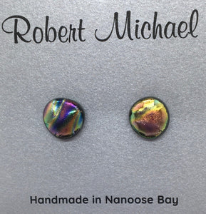 Robert Tutty - Earrings - Dichroic glass, orange, purple & green by Robert Tutty - McMillan Arts Centre - Vancouver Island Art Gallery