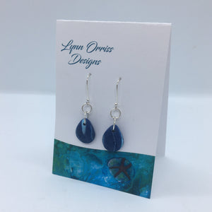 Lynn Orriss - Earrings - Oval, navy with bright blue on silver hook by Lynn Orriss - McMillan Arts Centre - Vancouver Island Art Gallery