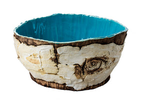 Penelope Harber - Pottery Bowl - turquoise with birch bark exterior by Penelope Harber - McMillan Arts Centre - Vancouver Island Art Gallery
