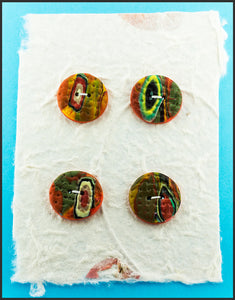 Lynn Orriss - Polymer Clay Button Set of 4 - green and orange by Lynn Orriss - McMillan Arts Centre - Vancouver Island Art Gallery