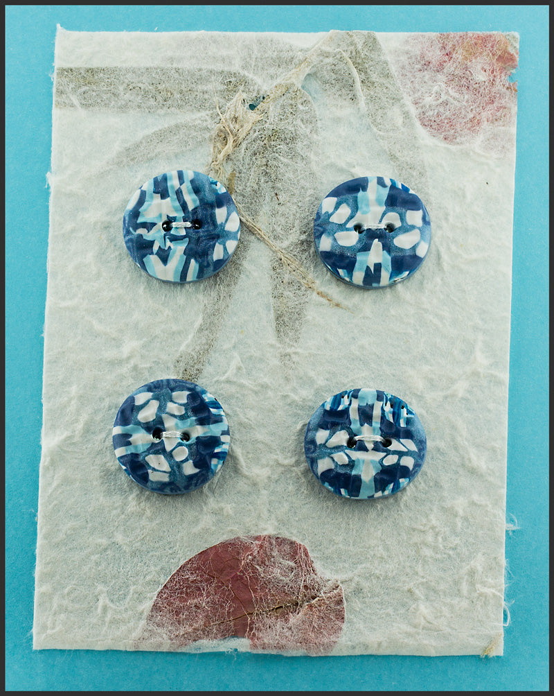 Lynn Orriss - Polymer Clay Button Set of 4 - blue checker - Lynn Orriss - McMillan Arts Centre Gallery, Gift Shop and Box Office - Vancouver Island Art Gallery