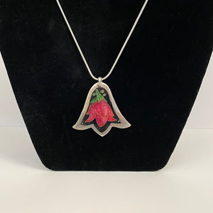 Gina Shear - Pendant -  Red flower on sterling silver chain by Gina Shear - McMillan Arts Centre - Vancouver Island Art Gallery