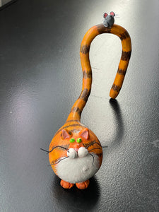 Lynn Symington - Gourd Art - Orange tabby with mouse on its tail by Lynn Symington - McMillan Arts Centre - Vancouver Island Art Gallery