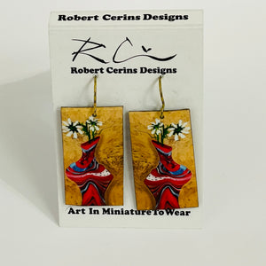 Robert Cerins - Earrings - Daisies in a pot  - Rectangle