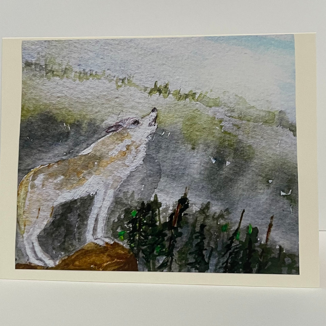 Nancy Butler - Card - Wolf, copy of watercolour painting by Nancy Butler - McMillan Arts Centre - Vancouver Island Art Gallery