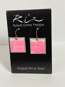 Robert Cerins -Earrings - Pink with silver border - square by Robert Cerins - McMillan Arts Centre - Vancouver Island Art Gallery