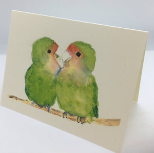Pam Vest - Card - Rosy Faced Lovebird by Pam Vest - McMillan Arts Centre - Vancouver Island Art Gallery