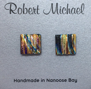 Robert Tutty - Earrings - Dichroic glass, copper & pink by Robert Tutty - McMillan Arts Centre - Vancouver Island Art Gallery