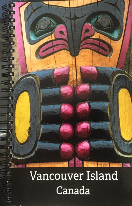 Gerald Fuller - Notebook - photo of a totem pole with 5 red fingers - Gerald Fuller - McMillan Arts Centre - MAC Box Office - Vancouver Island Art Gallery