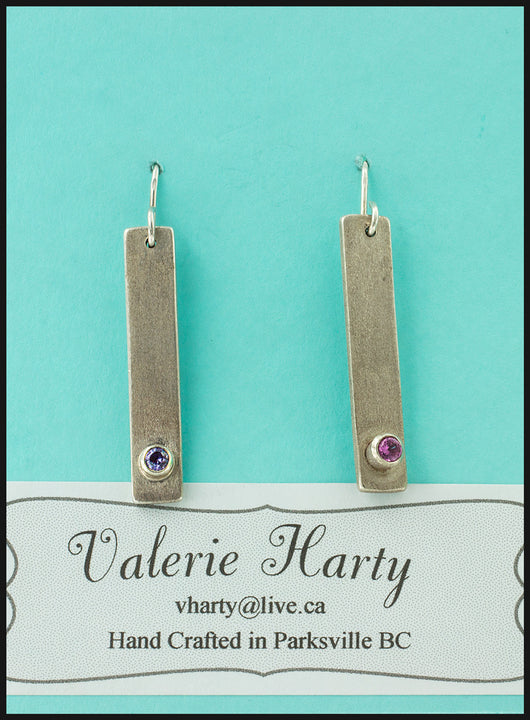 Valerie Harty - Earringss- Sterling Silver rectangle with coloured gemstone - Valerie Harty - McMillan Arts Centre - MAC Box Office - Vancouver Island Art Gallery