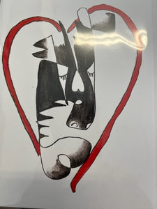 Michaela Schmidt - Card - Abstract III (Red heart around b/w image) by Michaela Schmidt - McMillan Arts Centre - Vancouver Island Art Gallery