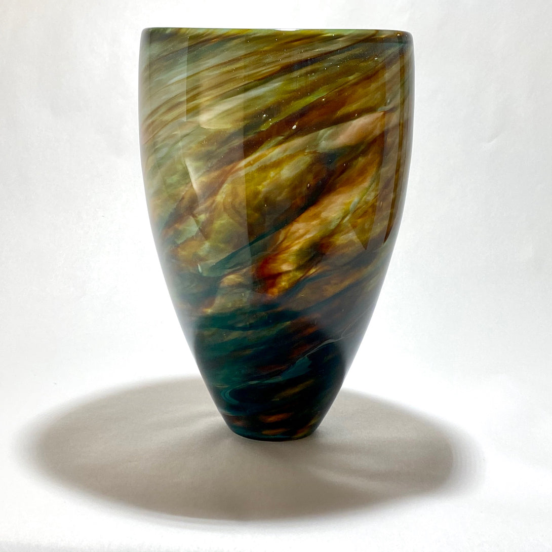 Robert Held - Blown Glass Vase in teals, copper & gold by Robert Held - McMillan Arts Centre - Vancouver Island Art Gallery