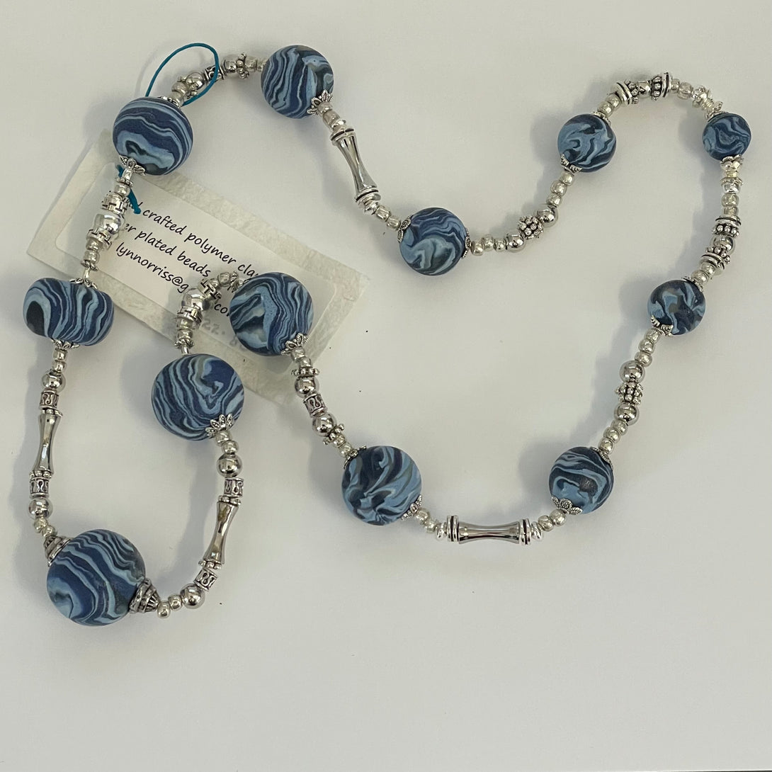 Lynn Orriss - Necklace - Dark blue denim beads - Lynn Orriss - McMillan Arts Centre Gallery, Gift Shop and Box Office - Vancouver Island Art Gallery