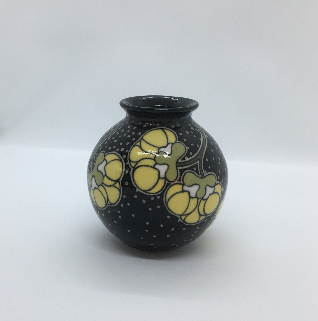 Nancy Gayou - Pottery - Black vase with flowers by Nancy Gayou - McMillan Arts Centre - Vancouver Island Art Gallery