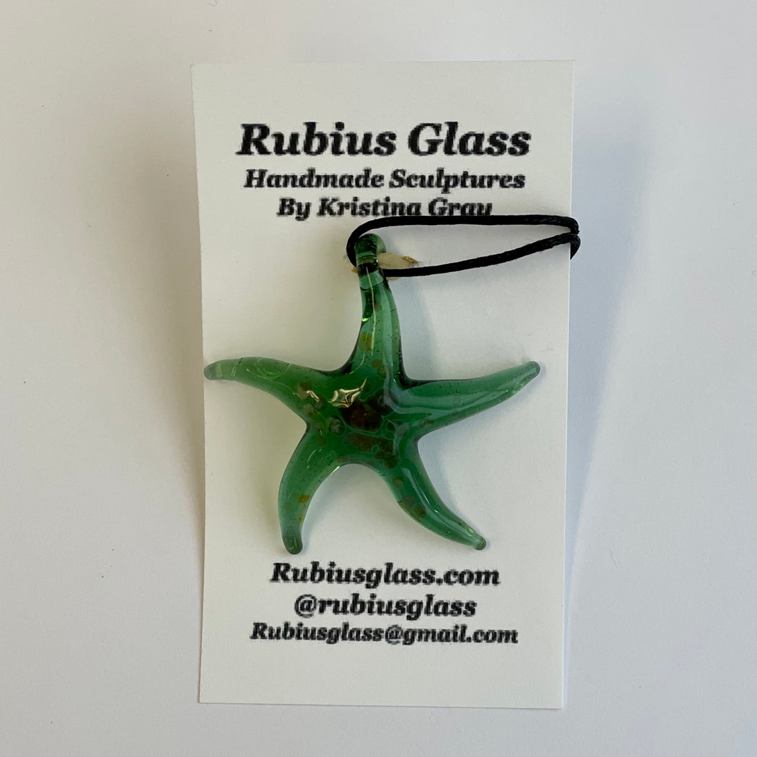 Rubius Glass - Pendant -Green Sea Star with adjustable cord - Rubius Glass - McMillan Arts Centre - MAC Box Office - Vancouver Island Art Gallery