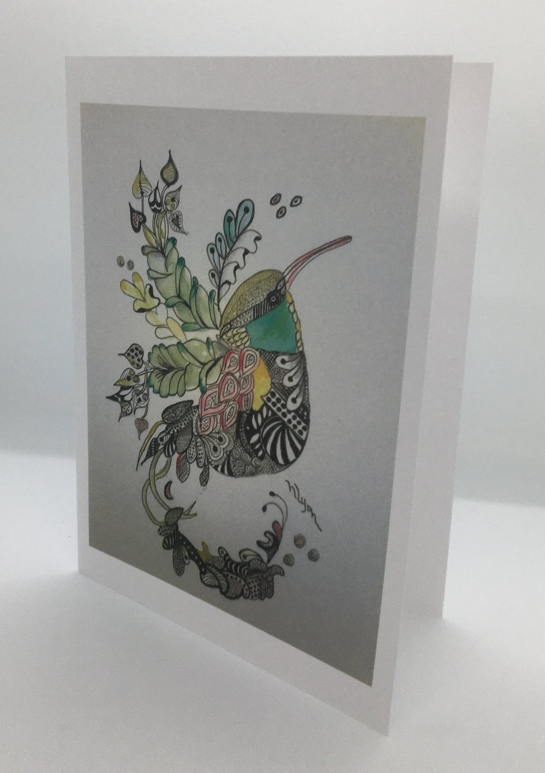 Nancy Lyon - Card - Zentangled hummingbird by Nancy Lyon - McMillan Arts Centre - Vancouver Island Art Gallery