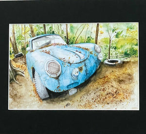 Bruce Suelzle - Print - Blue Car Abandoned by Bruce Suelzle - McMillan Arts Centre - Vancouver Island Art Gallery